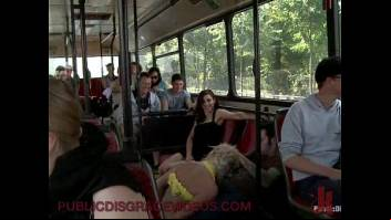 Bondage blonde anal fucked in public bus full of strangers